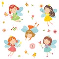 The fairies. Cute floral fairies vector set